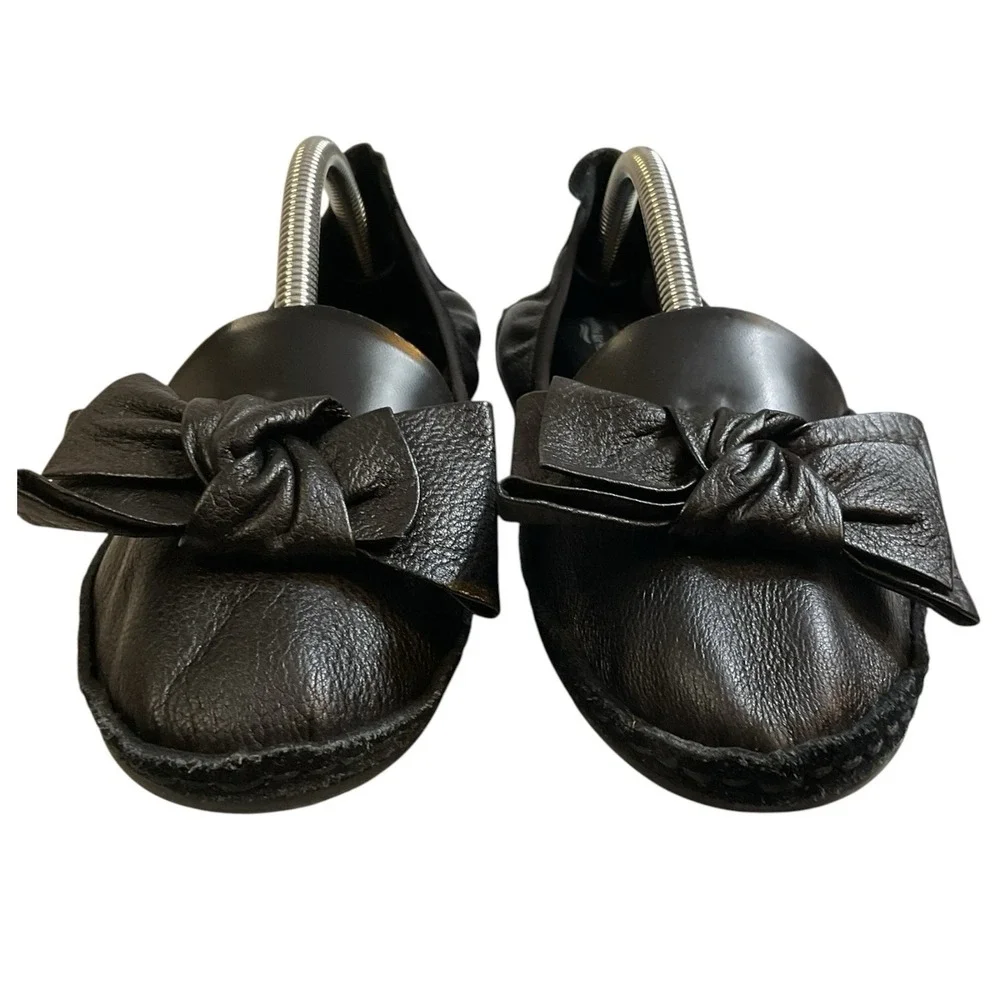 Josef Seibel Josie-03 Black Leather Ballet Flats Bow Comfort Shoes EU 37 US 6.5